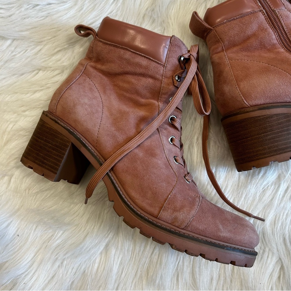 Vince Camuto Gaviana Pink Suede Lace Up Combat Boots Block Heel Womens 11W - Picture 9 of 11